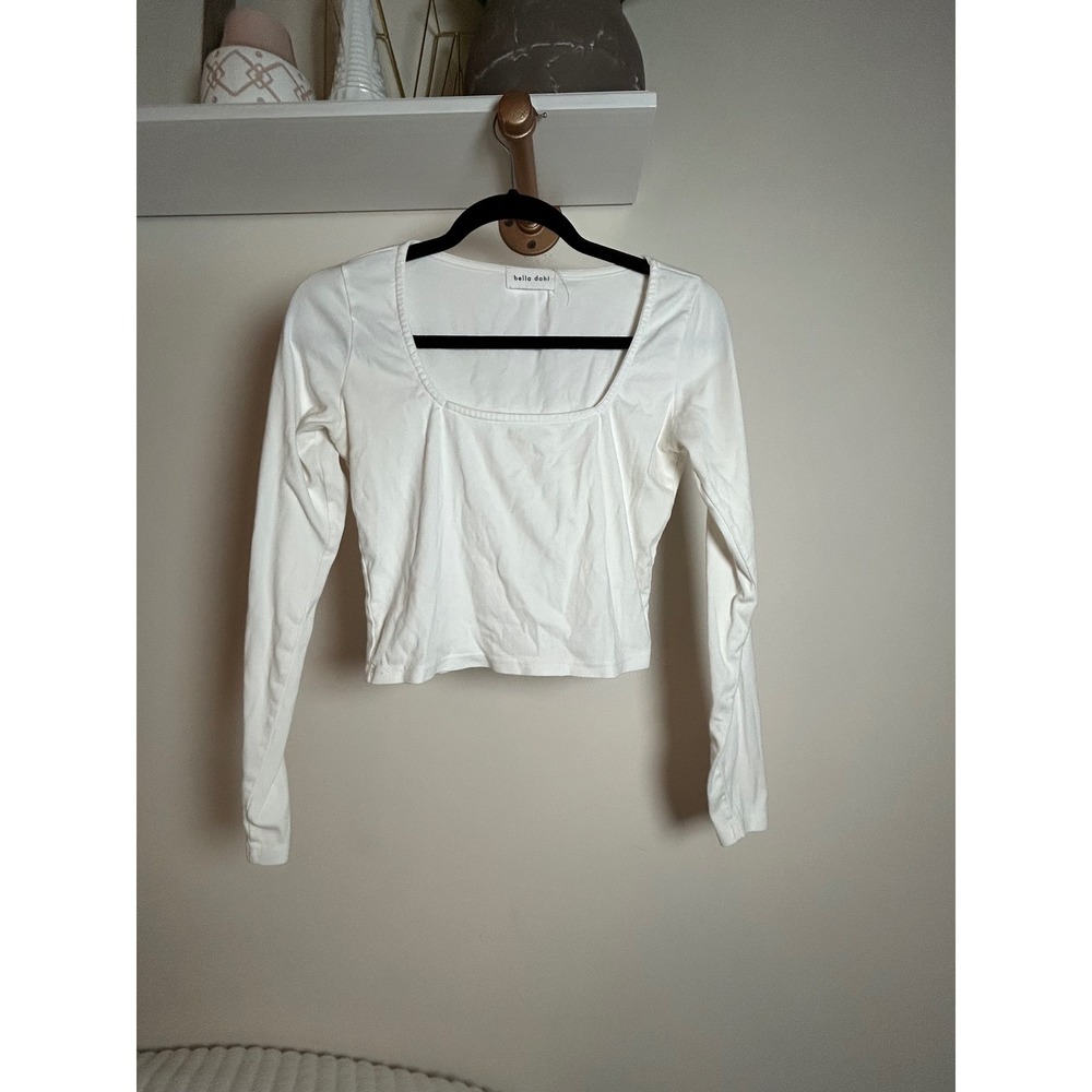 Bella Dahl White Long Sleeve Square Neck Cropped‎ Top Womens Size small